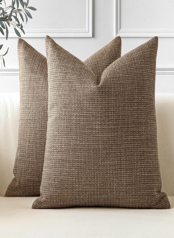 OTOSTAR Pack of 2 Throw Pillow Covers 20x20 Inch Linen Coffee Brown Pillowcases Farmhouse Decorative Solid Pillow Covers 50x50 cm Square Cushion Case for Home Decor Sofa Couch Bed (Coffee Brown) - Image 1